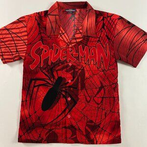 Vintage 2002 Spiderman Movie Shirt Mens Small All Over Print Button Up Marvel